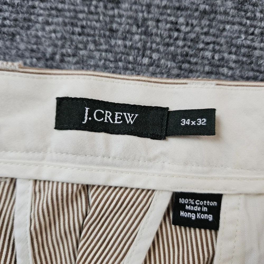 J.Crew Men's Pinstripe Chino Pants 34x32 Khaki Tan Brown Slim Fit Cotton Prep